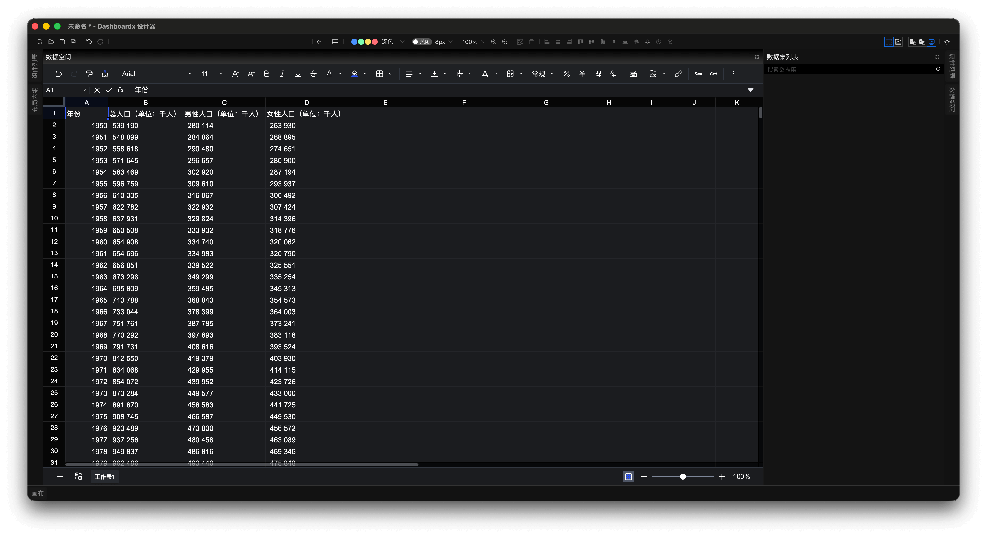 图1 复制并整理中国人口数据到数据空间
