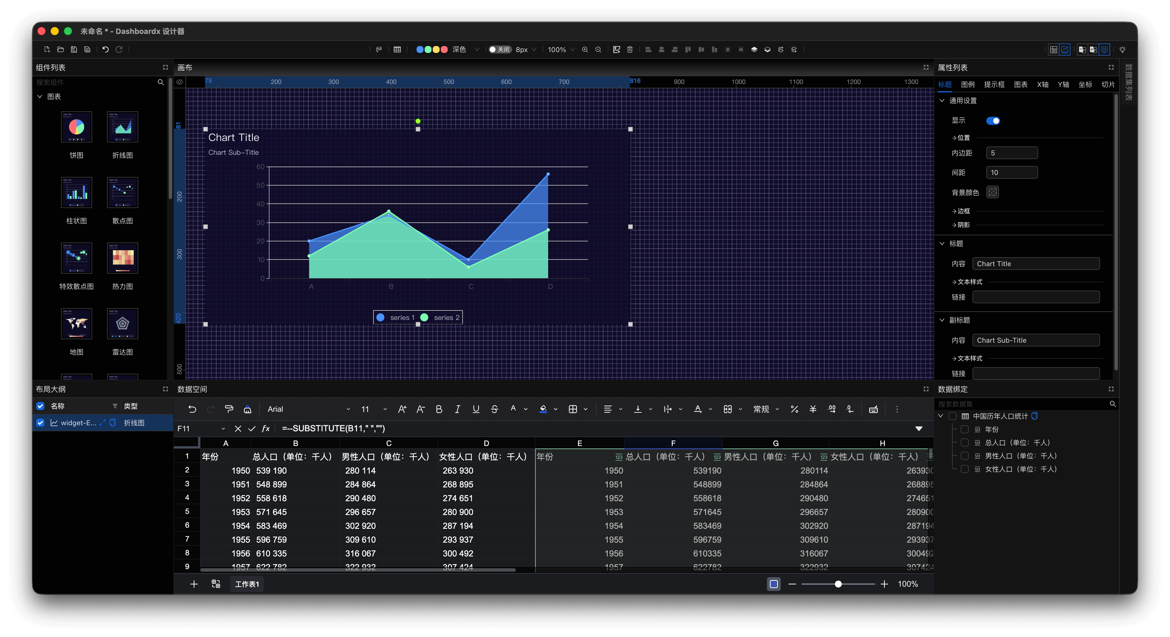 图7 拖拽折线图组件至画布